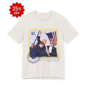 Trump 47c Assassination Defiance Cartoon Art Postage Stamp - Unisex T-Shirt